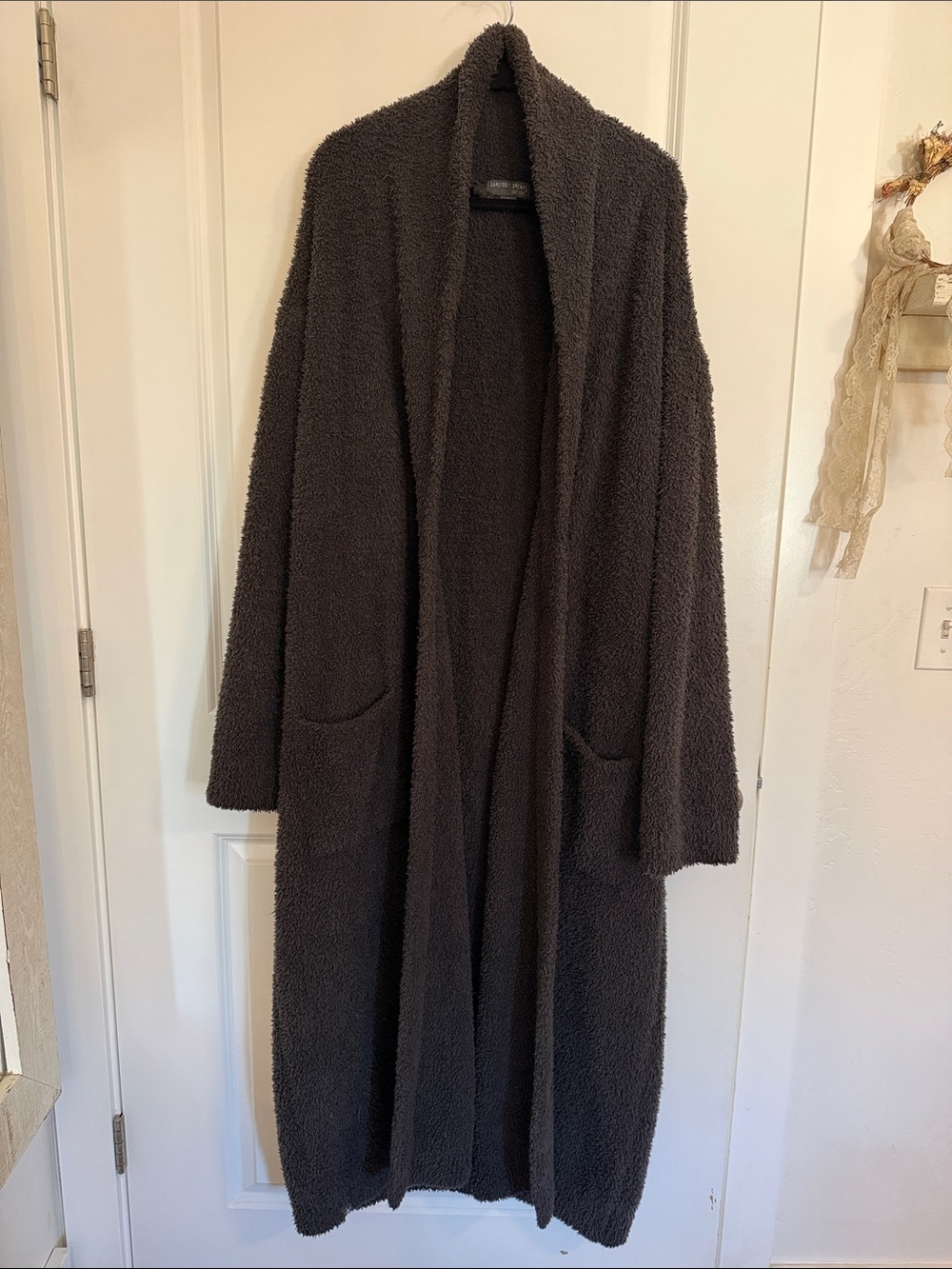 Barefoot Dreams Long Open-Front Teddy Coatigan - Dark Brown